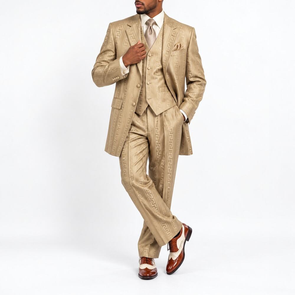 Pre-Loved Vittorio St. Angelo Champagne Gold Three-Piece Long Jacket Suit